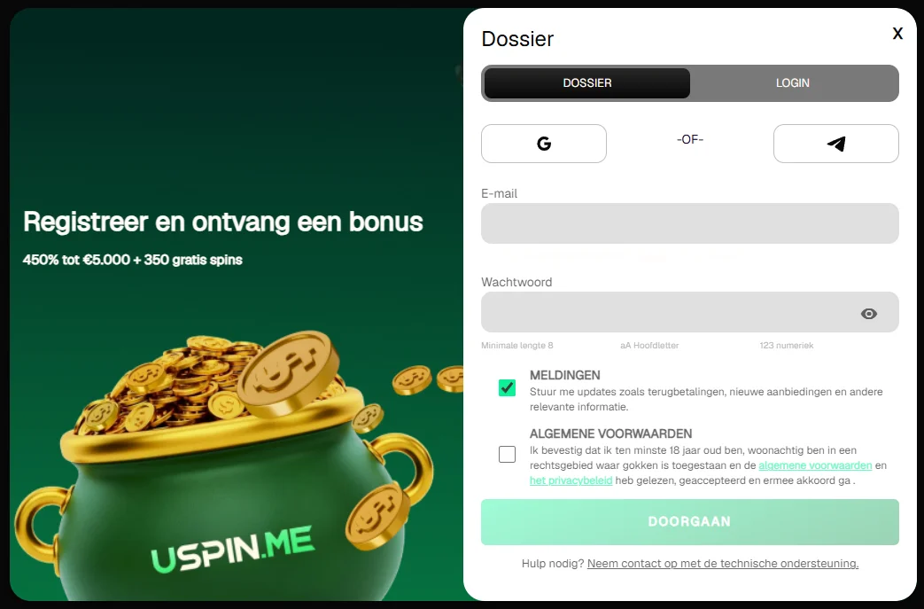 Uspinme Casino registratieformulier welkomstbonus Uspinme Casino registratieformulier met welkomstbonus en gratis spins